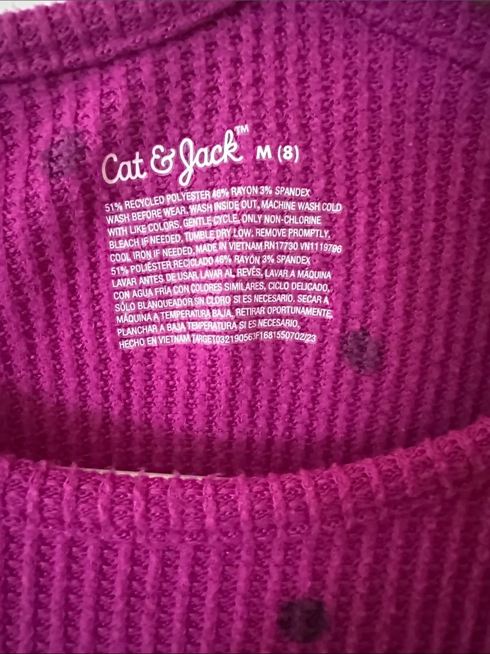 Cat & Jack Fuchsia Knit Long-Sleeve Dress with Black Dot Print